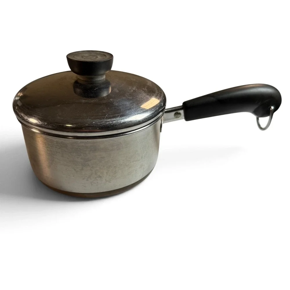 Vintage Revere Ware 1 Qt Saucepan Copper Clad Stainless Steel Pot with Lid